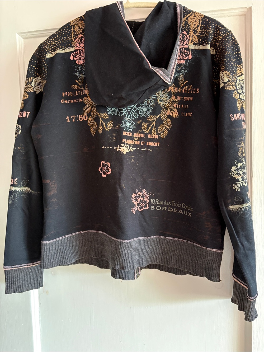Vanilla Sugar Black Hoodie with Pink and Gold Floral Graphics
